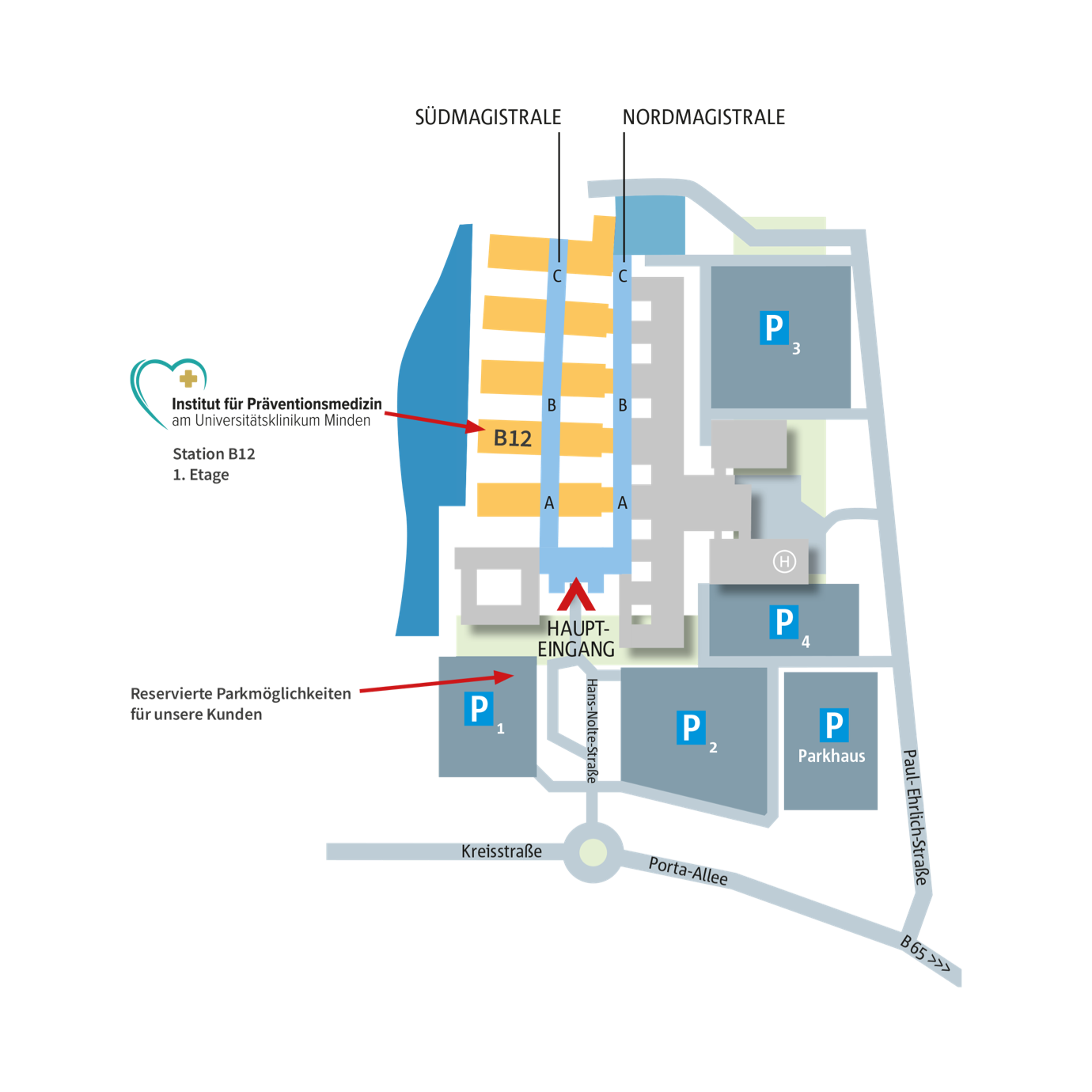 Lageplan vom Institut für Präventionsmedizin am Universitätsklinikum Minden